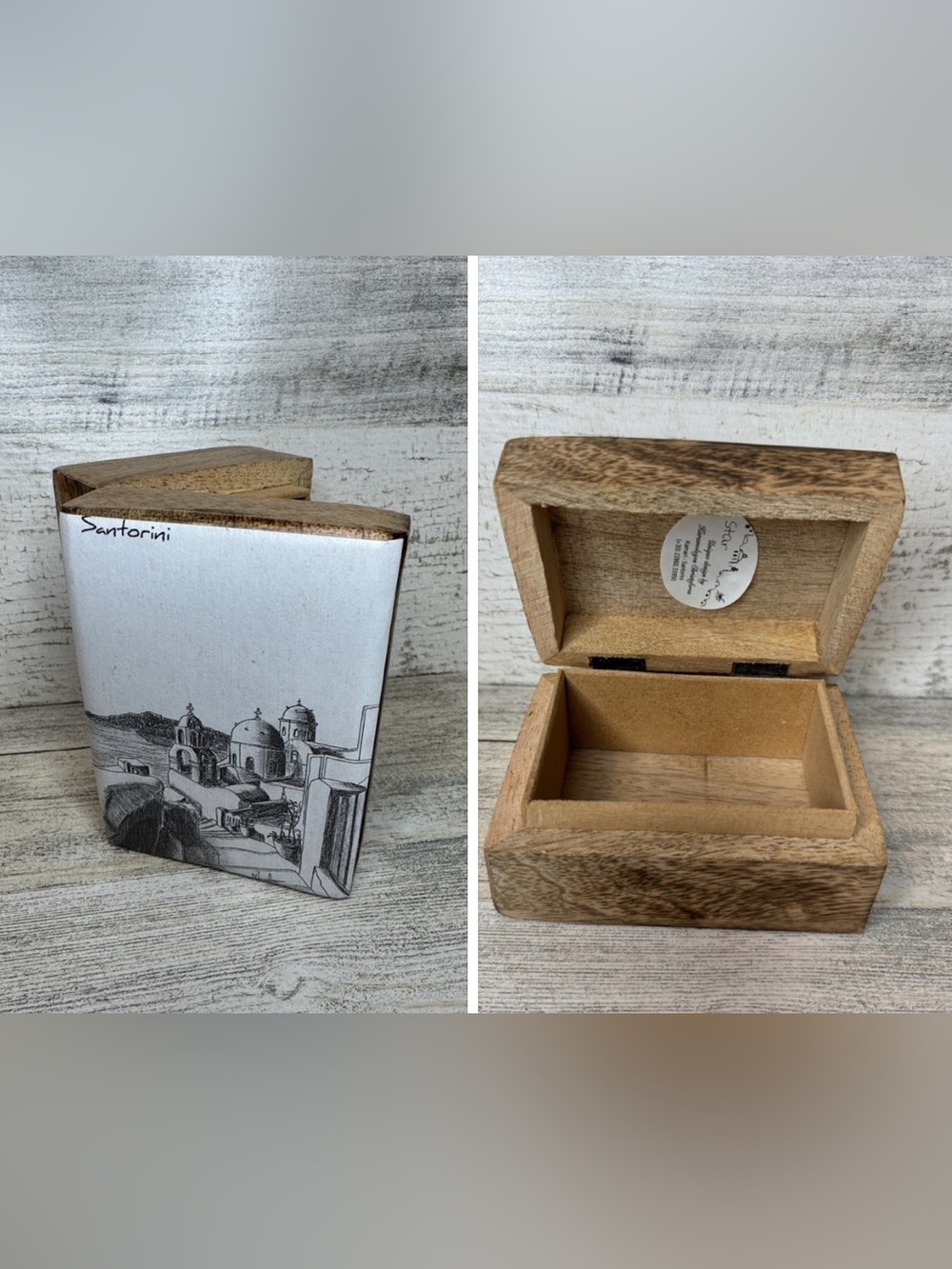 Star Santorini Wooden Artisan Trinket Jewelry Hinged Lightweight Box 3”x4”
